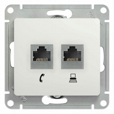 Glossa розетка RJ11+RJ45, 2-местная, кат. 5Е, скрытой установки, механизм, белый (GSL000185). Розетка компьютерная + телефонная. Systeme Electric