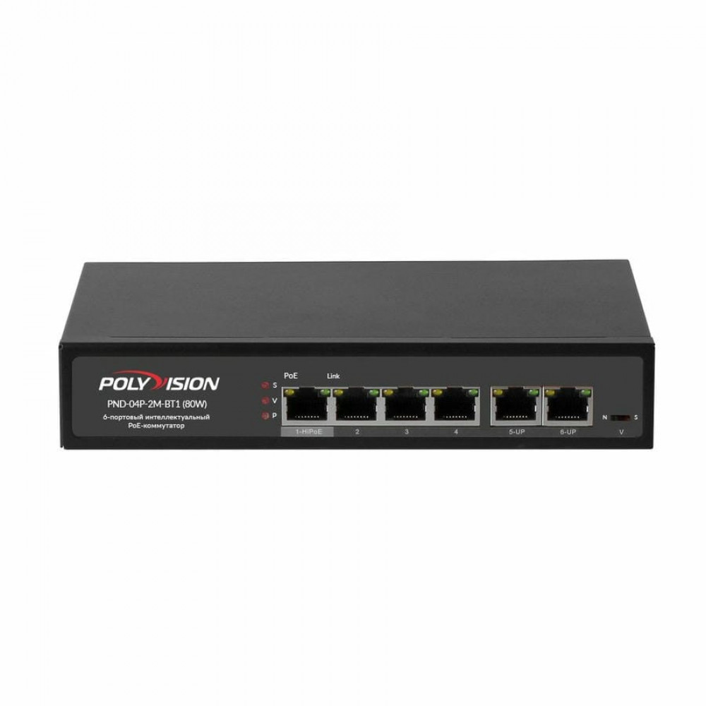PND-04P-2M-BT1 (80W). Коммутатор 6-портовый с функцией PoE. Polyvision