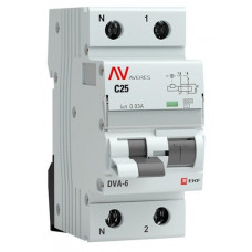 DVA-6 1P+N 25А (C) 30мА (AC) 6кА  AVERES (rcbo6-1pn-25C-30-ac-av). Автоматический выключатель дифференциального тока. EKF