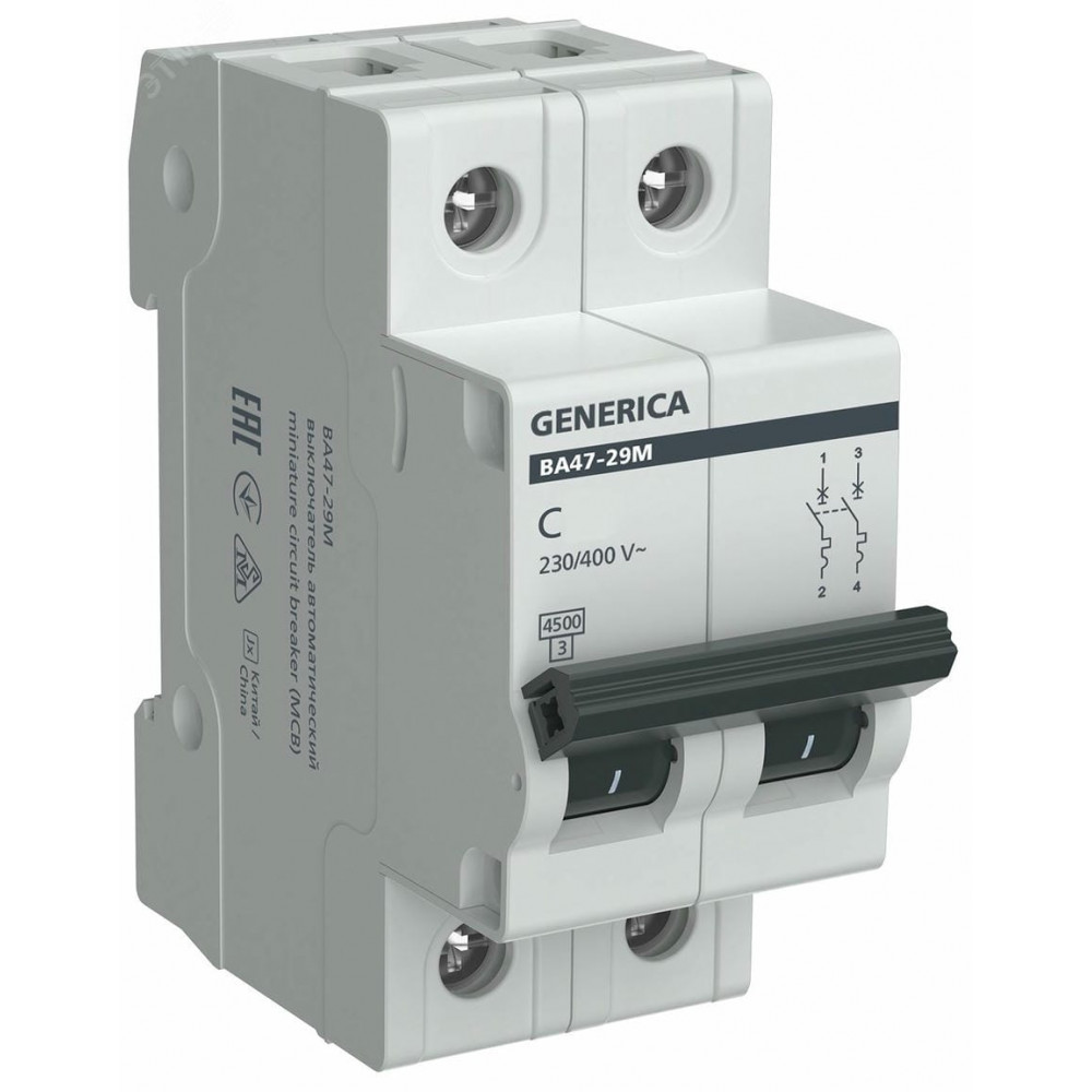 GENERICA ВА47-29М 2P 2А 4,5кА C (MVA21-2-002-C-G). Автоматический выключатель. IEK