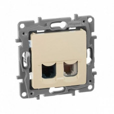 ETIKA розетка 2-местная RJ11+RJ45 кат.5E UTP, скрытой установки, слоновая кость (672352). Розетка RJ11+RJ45. IEK