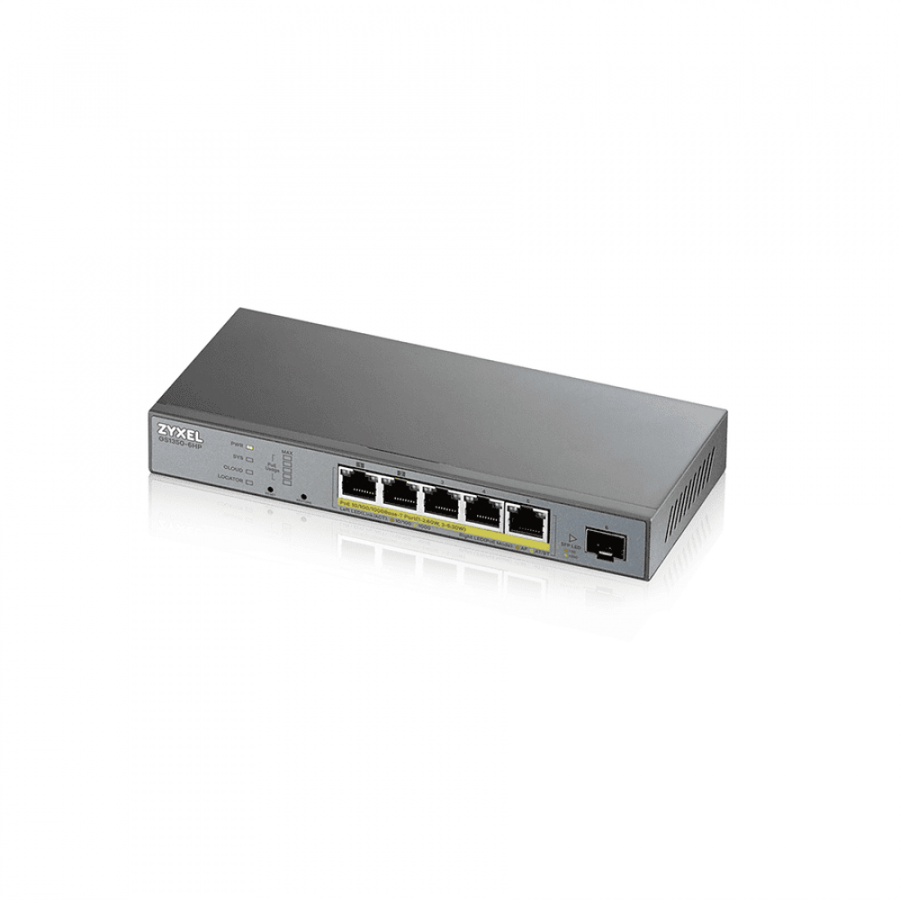 GS1350-6HP-EU0101F. L2 коммутатор PoE+ для IP-видеокамер. ZYXEL