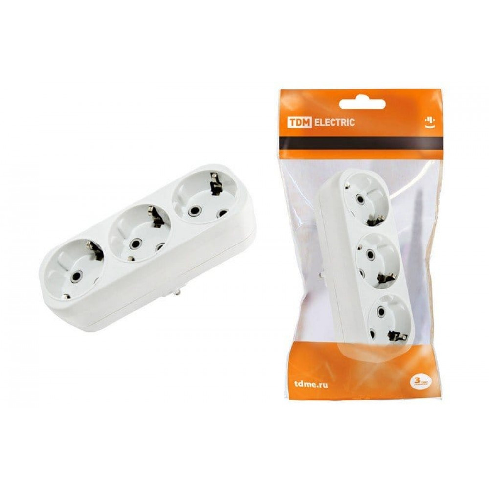 Блок на 3 гнезда 2П+З плоский 16А 250B TDM (SQ1806-0033). Розетка. TDM ЕLECTRIC