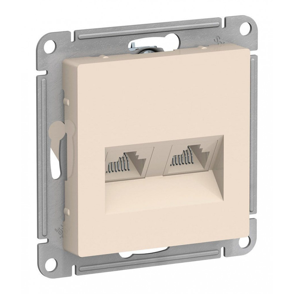 AtlasDesign розетка RJ45+RJ45, 2-местная, скрытой установки, механизм, бежевый (ATN000285). Розетка компьютерная. Systeme Electric