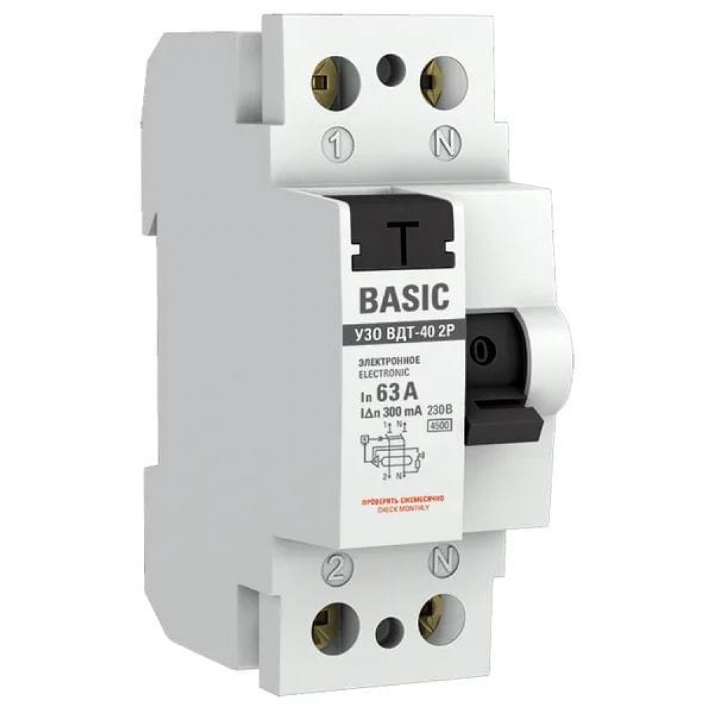 УЗО ВДТ-40 2P 63А/300мА Basic (elcb-2-63-300e-sim). Выключатель дифференциального тока (УЗО). EKF