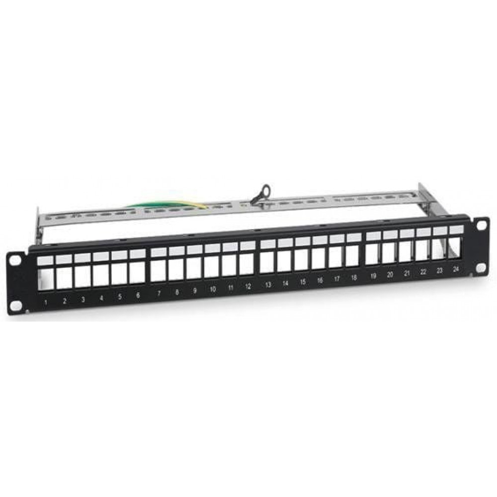 PP-1U-24P-5e-SH-M (201-006). Патч-панель модульная 19 (1U) 24 порта RJ-45 кат.5е экран.. ПожТехКабель