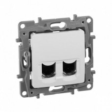 ETIKA розетка компьютерная 2-местная RJ45, 6E UTP, скрытой установки, белый (672254). Розетка компьютерная. IEK