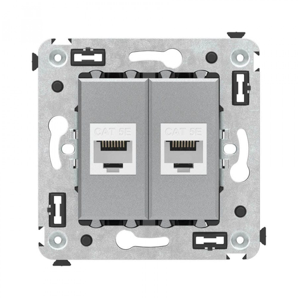 Розетка RJ-45 в стену, кат.5E, Avanti, двойная, закаленная сталь (4404664). Розетка компьютерная. ДКС