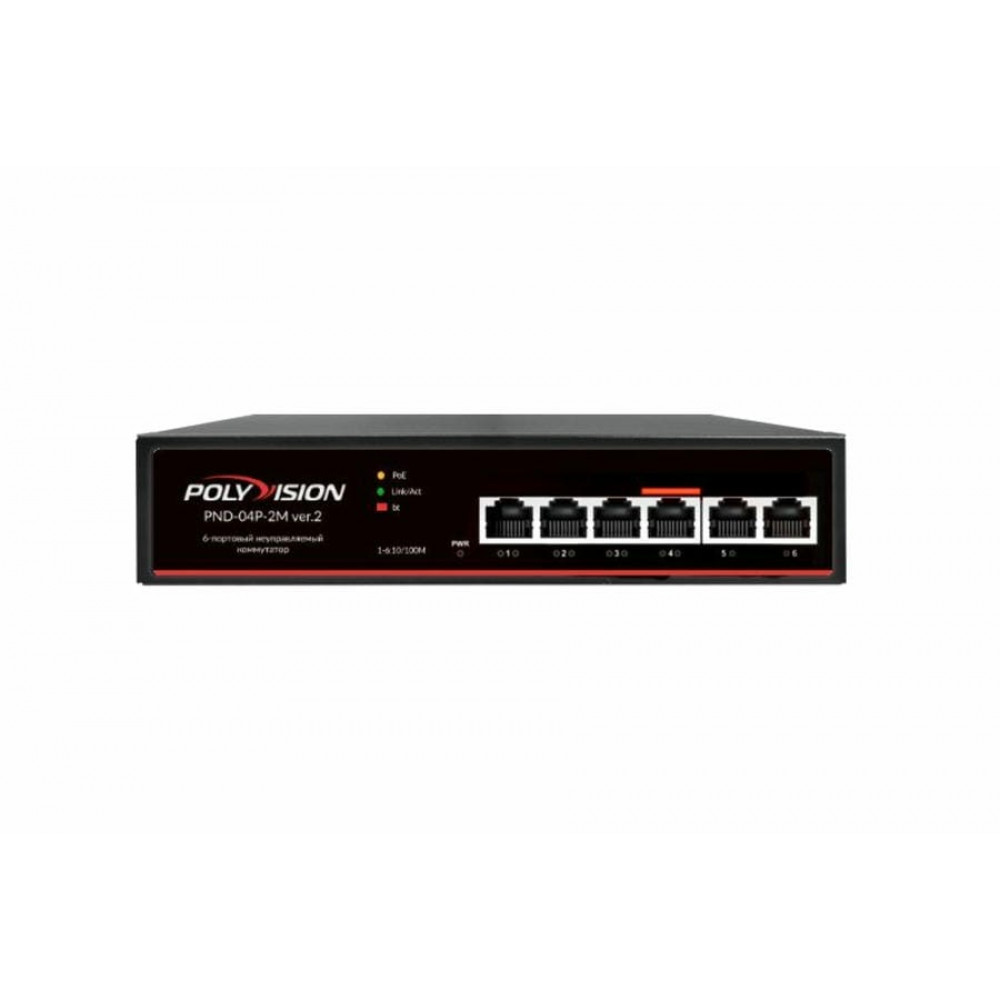 PND-04P-2M v.2. Коммутатор 6-портовый с функцией PoE. Polyvision