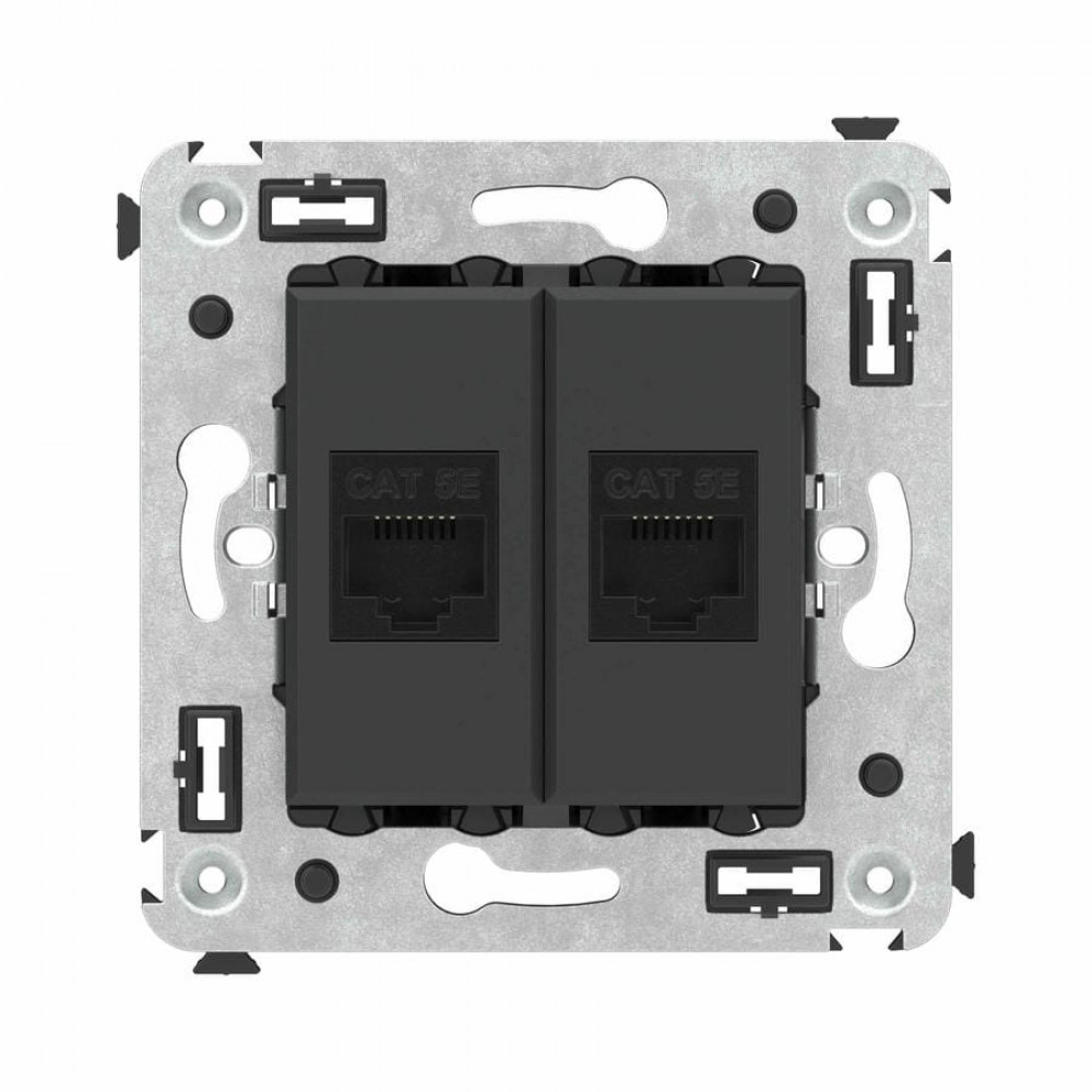 Розетка RJ-45 в стену, кат.5E, Avanti, двойная, черный матовый (4412664). Розетка компьютерная. ДКС