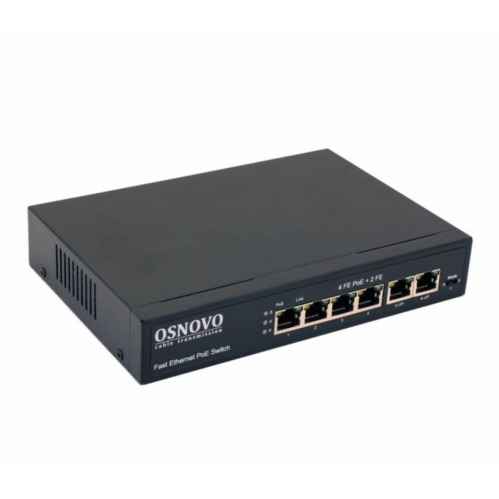 SW-20600(80W). Коммутатор 6-портовый Fast Ethernet с PoE. OSNOVO