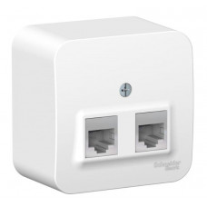 BLANCA розетка RJ11+RJ45, 2-местная, кат. 5Е, открытой установки, белый (BLNIA045111). Розетка компьютерная + телефонная с изолированной пластиной. Systeme Electric