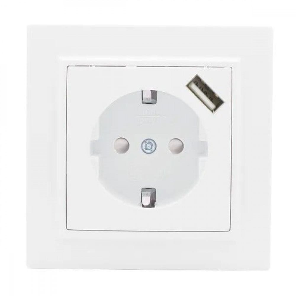 Минск Розетка 1-местная СП с/з 16А (ERR16-028-100-USB). Розетка 1-местная СП с/з 16А. EKF