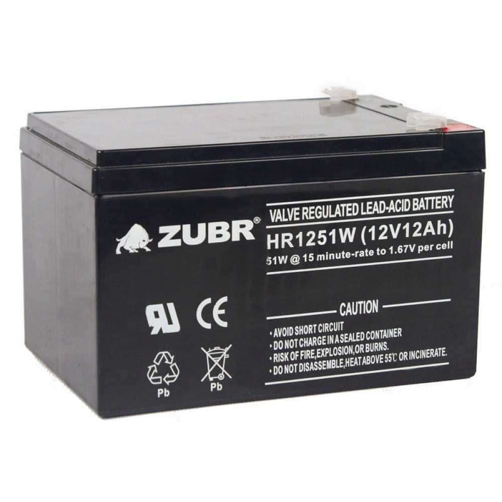 ZUBR HR 1251W (12V, 12Ah). Аккумулятор герметичный свинцово-кислотный. ZUBR