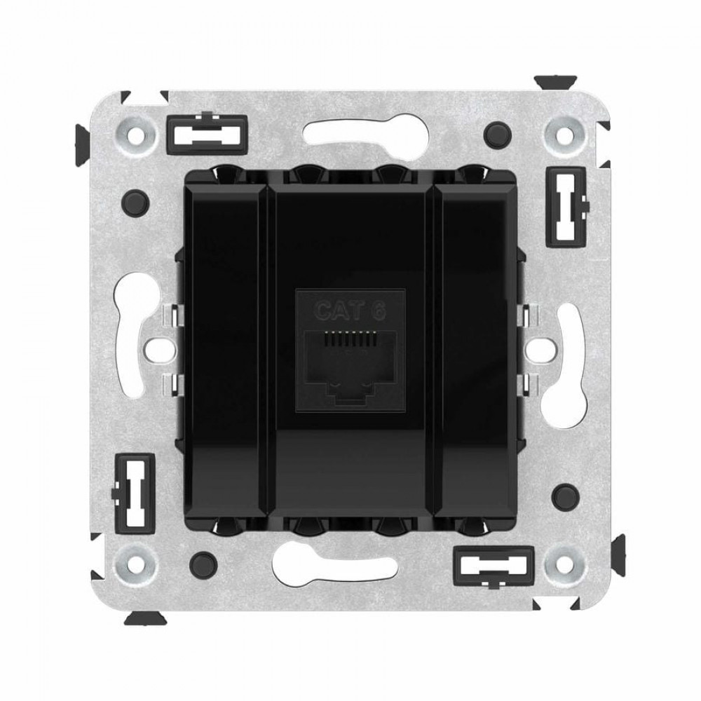 Розетка RJ-45 в стену, кат.6E, Avanti, одинарная, черный квадрат (4402693). Розетка компьютерная. ДКС