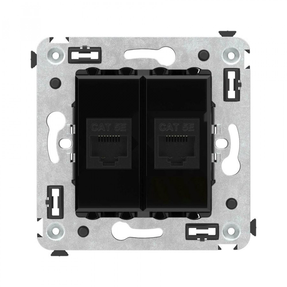 Розетка RJ-45 в стену, кат.5E, Avanti, двойная, черный квадрат (4402664). Розетка компьютерная. ДКС