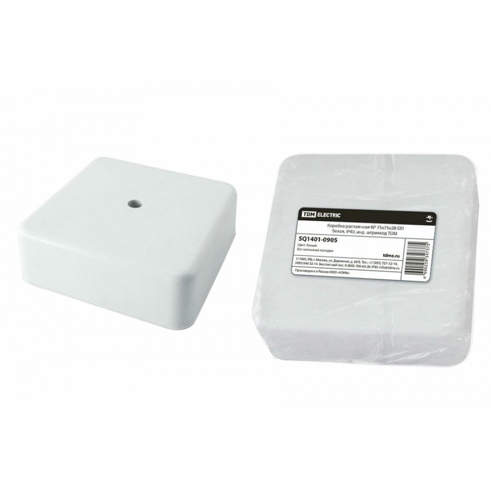 Коробка КР 75х75х28 ОП белая, IP40 (SQ1401-0905). Распаячная коробка. TDM ЕLECTRIC
