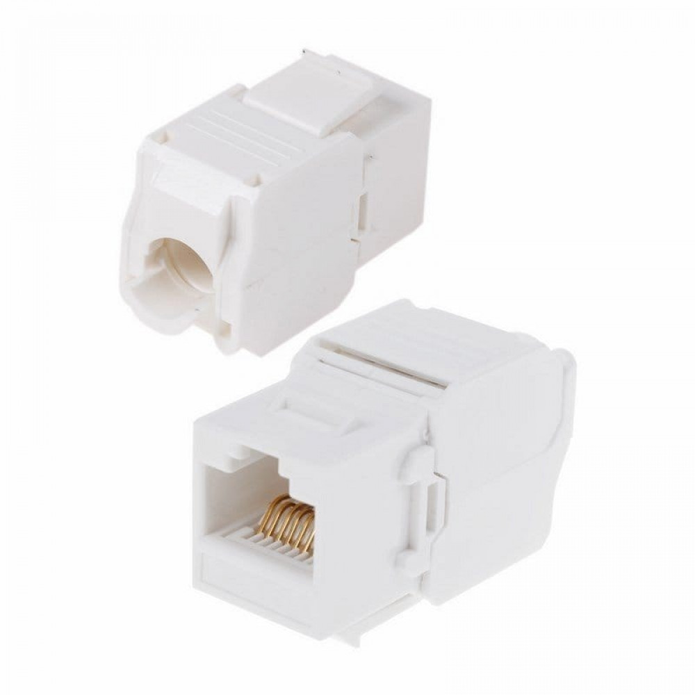 Модуль Keystone Jack RJ-45(8P8C) UTP, CAT 6, тип 180 градусов, самозажимной, белый REXANT (05-1052). Модуль Keystone Jack. Rexant