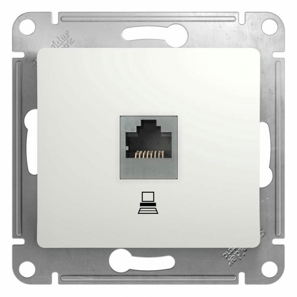Glossa розетка RJ45 1-местная, кат. 5Е, скрытой установки, механизм, белый (GSL000181K). Розетка компьютерная. Systeme Electric