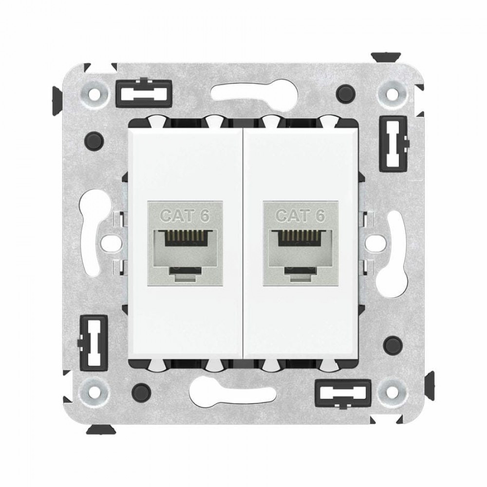 Розетка RJ-45 в стену, кат.6E, Avanti, двойная, белое облако (4400794). Розетка компьютерная модульная. ДКС