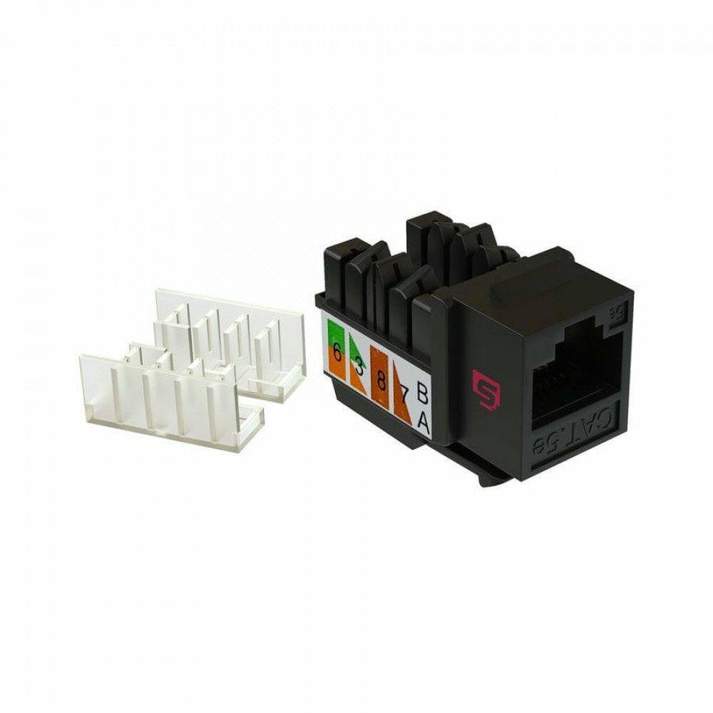 KJ 5EU090.TLBK (19656s). Вставка Keystone Jack RJ-45, 90 градусов, категория 5e, неэкранированная, заделка тип 110, цвет черный. SYSMATRIX