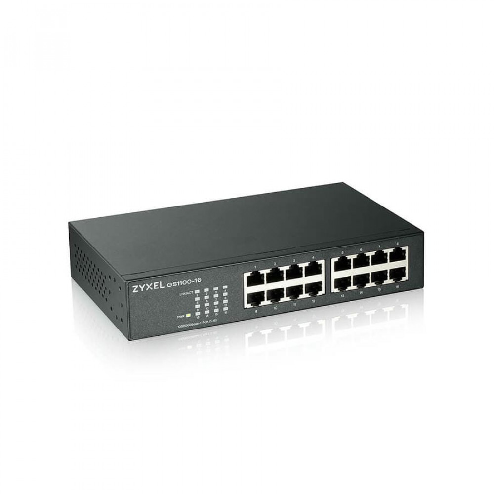 GS1100-16-EU0103F. Коммутатор 16xGE, rack 19, бесшумный. ZYXEL